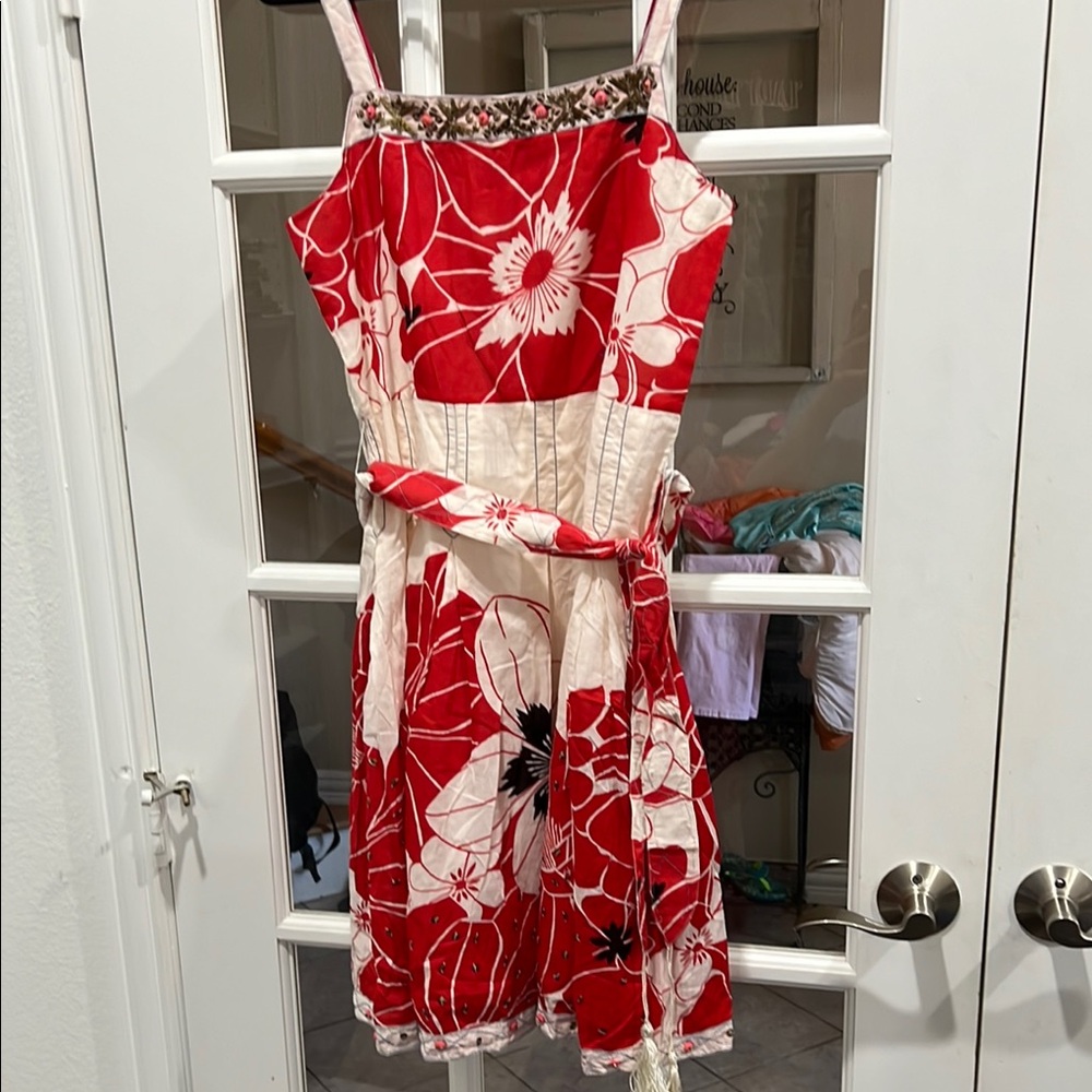Red and White Spaghetti Strap Sundress for Resort Wear